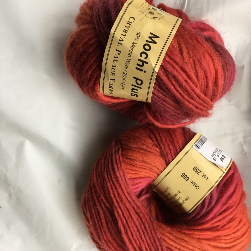 two balls of Crystal Palace Yarn Mochi Plus, color 606